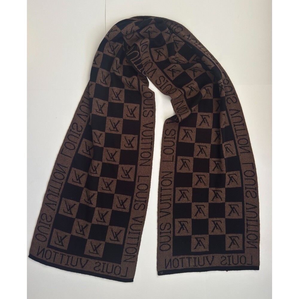 Authentic Louis Vuitton Double Sided Unisex Men Women Brown Wool Scarf